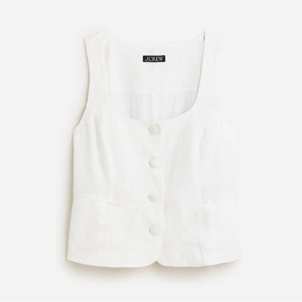 J.Crew Scoopneck Linen Sleeveless Vest White Button-Front size 00 FLAWED
